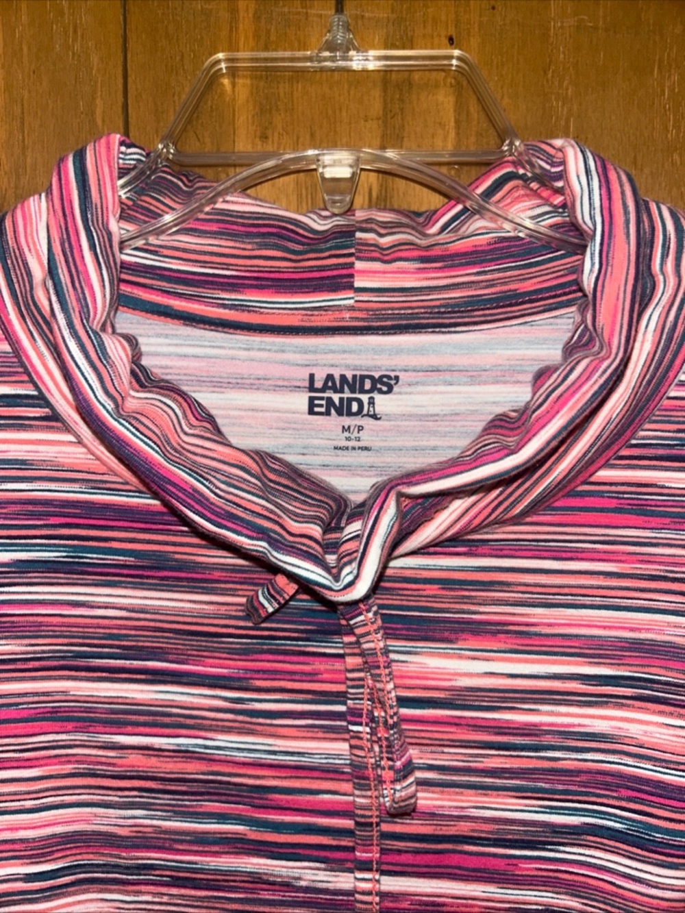 Lands' End Striped Pink & Navy Space Tie Dye Pullover